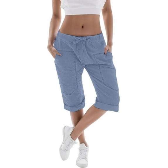 Eashery Capri Pants for Women Dressy Plus Size Cargo Pant Casual Solid Women'S Cargo Pants (Solid Color,Blue,XL)