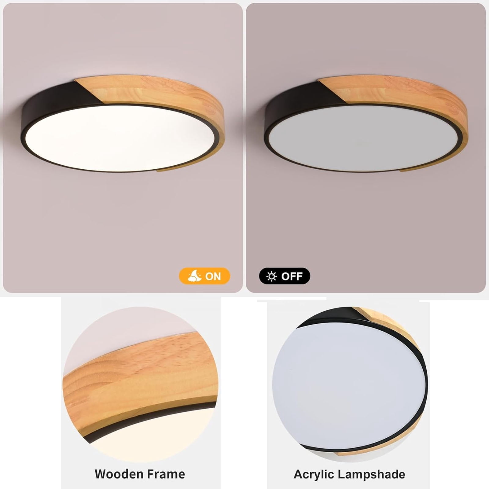 Leyeet Modern LED Ceiling Light, Minimalist Wood Flush Mount Ceiling Light Fixture, 6000K Circle Lighting Lamp with Acrylic Lampshade for Bedroom Laundry Room Hallway Foyer