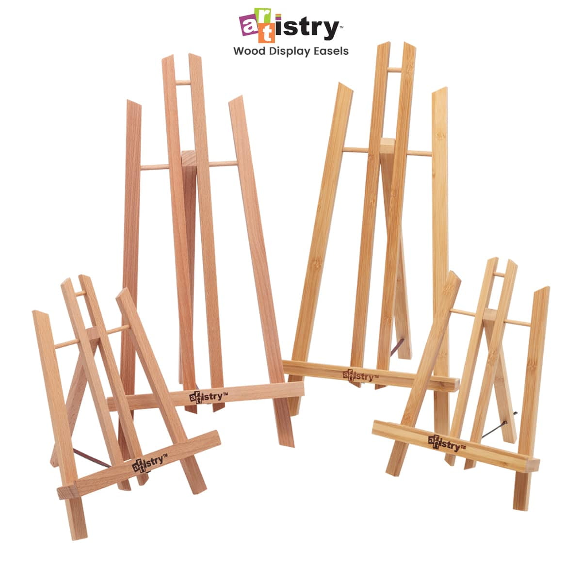 Stein Design Artistry Display Easels - Foldable A-Frame Easels for Presentation, Paintings, Signs, Markets, & More! - [Bamboo Finish - SmAll]