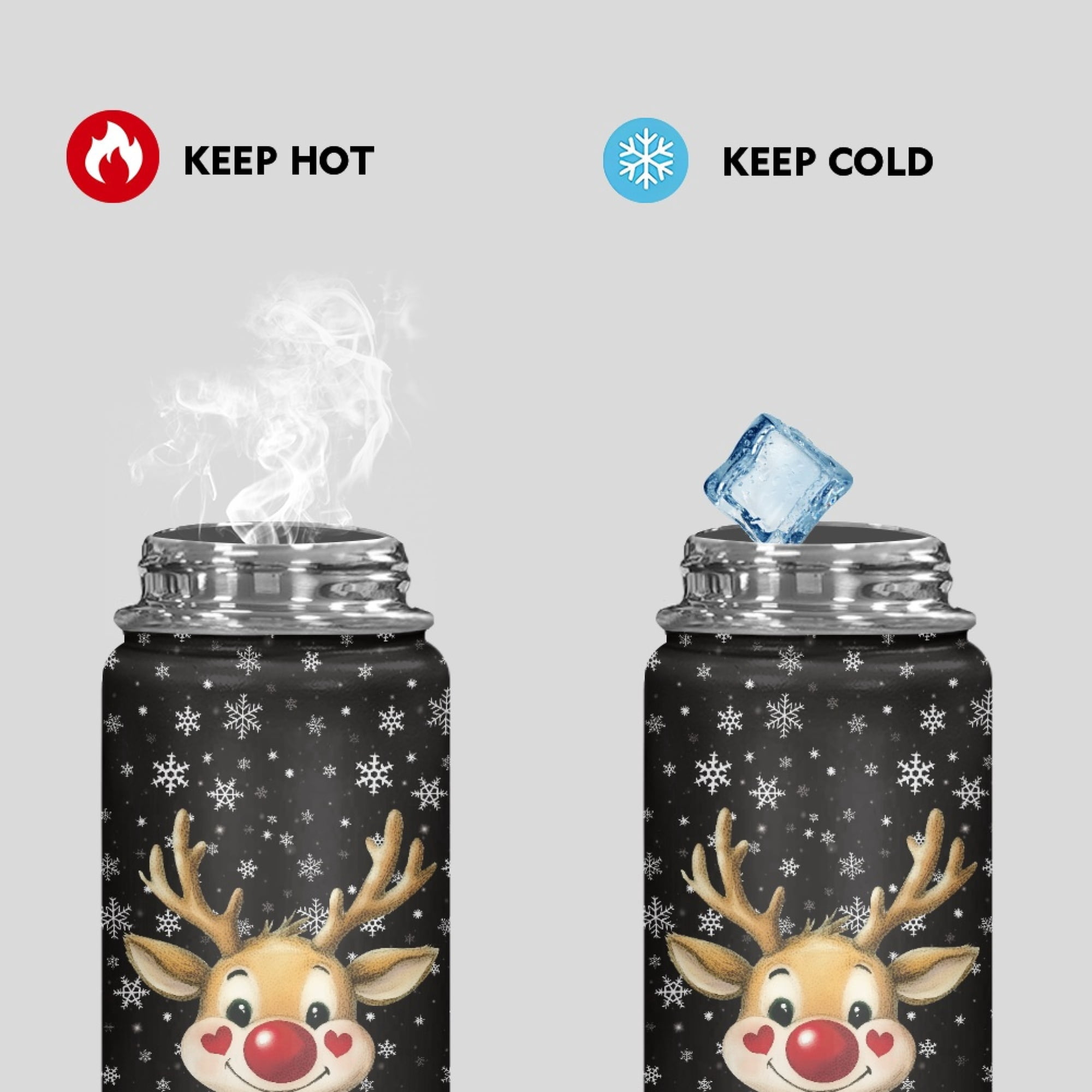 SEANATIVE Christmas 20oz Water Bottle Vacuum Insulated Stainless Steel Water Flask Reindeer Snowflake Leak Proof Travel Drink Mug Metal Canteen Hot Cold Water Bottles
