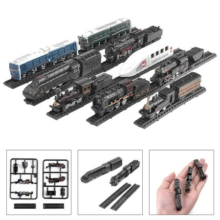 9 Pieces 1/1200 Scale Assembly Model Train Toys Mini Lotomotive Carriage Train for Years Old and Up