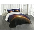 thumbnail image 2 of Ambesonne Outer Space Quilted Coverlet 3 Pcs, Dark Solar Scenery, King Size, Blue Orange, 2 of 4