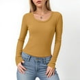 thumbnail image 2 of felwors Women's Long Sleeve Stretch Ribbed Crewneck T-Shirt - Fitted Casual Basic Top for Business & Daily Wear Yellow, XL, 2 of 6