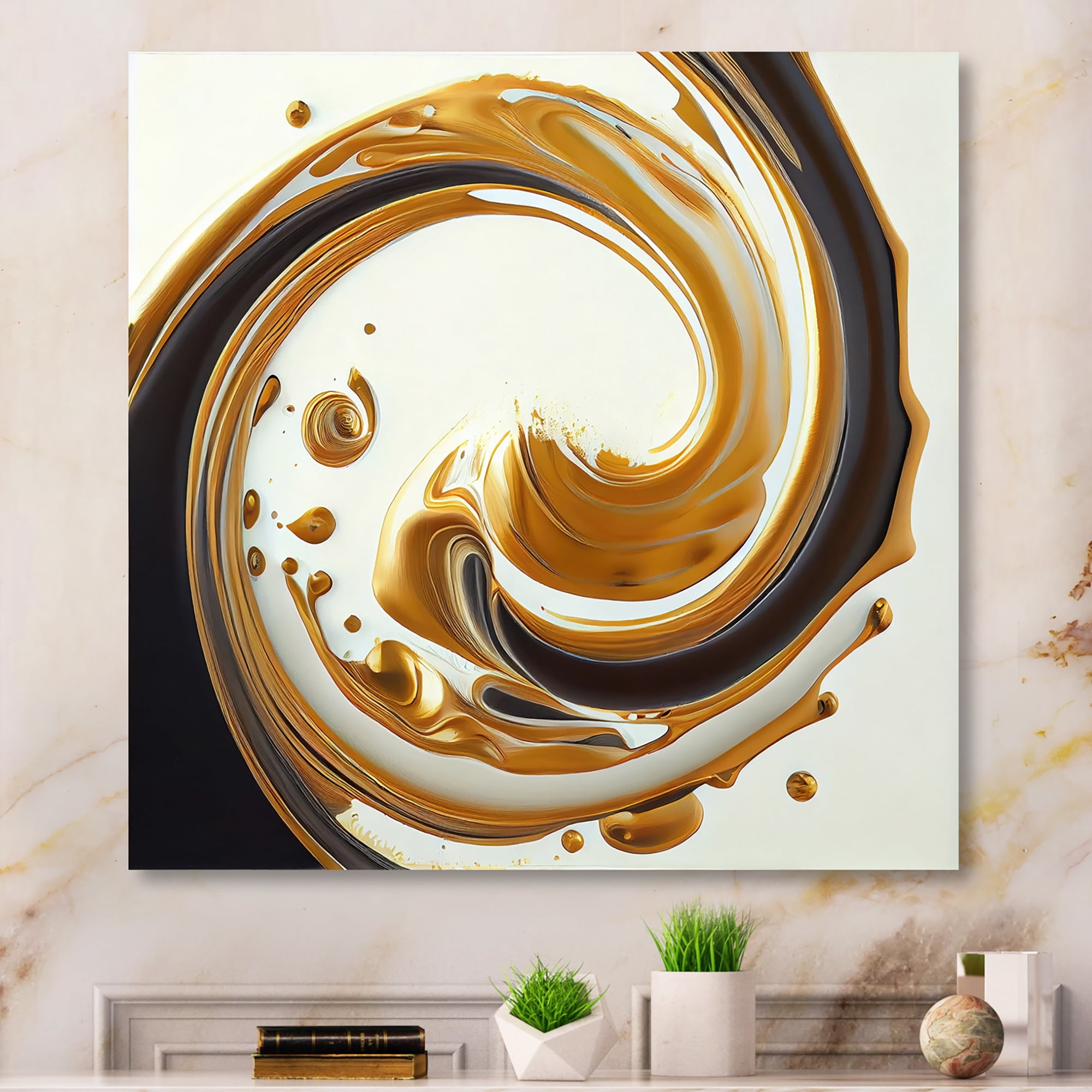 Designart White, Gold And Red Spiral I Canvas Wall Art