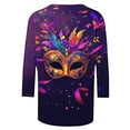 thumbnail image 4 of successthop Mardi Gras Womens Plus Size Tops 3/4 Sleeve Loose Crew Neck Polyester Casual Mask Printed Mardi Gras Celebrations Blouse Tops for Mardi Gras Event Purple M, 4 of 5