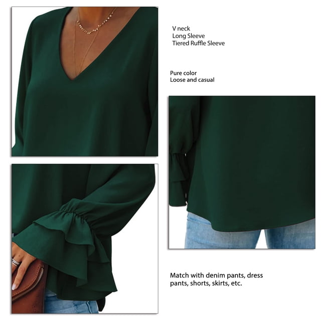 Blusa De Manga Larga, Blusa Con Cuello En V, Color Puro Suave, Elegante, Informal, Para Citas, Fiestas. ANGGREK Otros