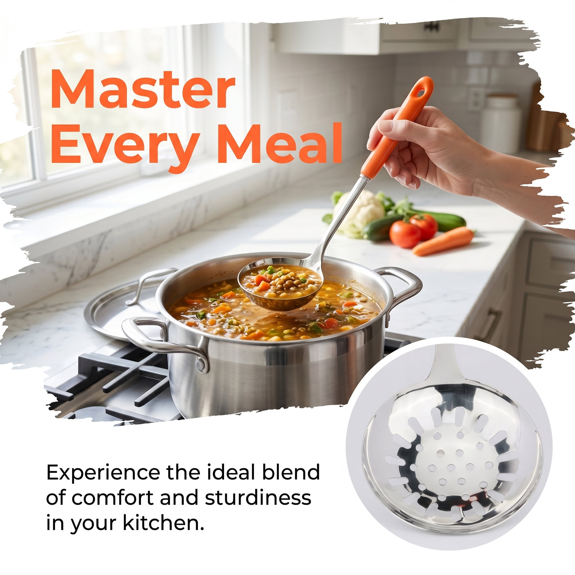 Unique Bargains Color-blocked Kitchen Utensil Set for Home Cooking Orange-Silver A 2pcs