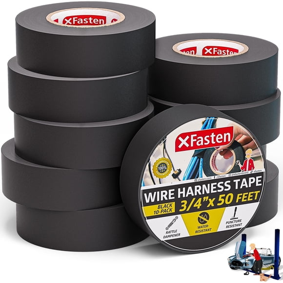 XFasten Ruban de Faisceau de Câblage, 3/4 Pouce x 50 Pieds (Lot de 10), Faisceau de Câblage Haute Température, Feutre Auto-Adhésif pour Moteur Automobile