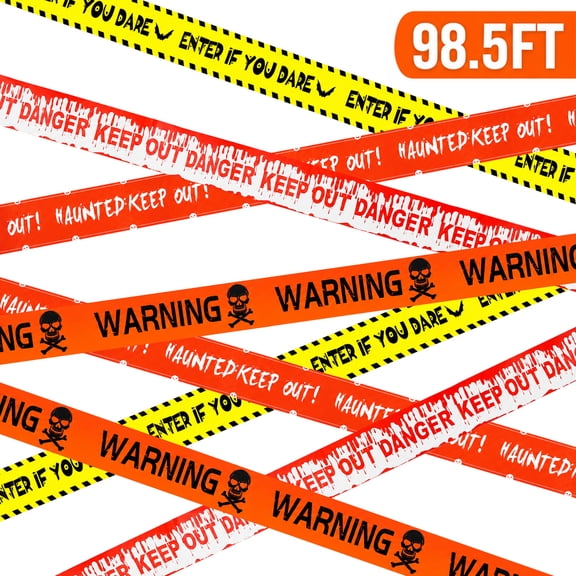 Halloween Decorations Caution Tape - 4 Roll Plastic Scary Caution Tape Total for Halloween Spooky Indoor Outdoor Decorations 98.5FT
