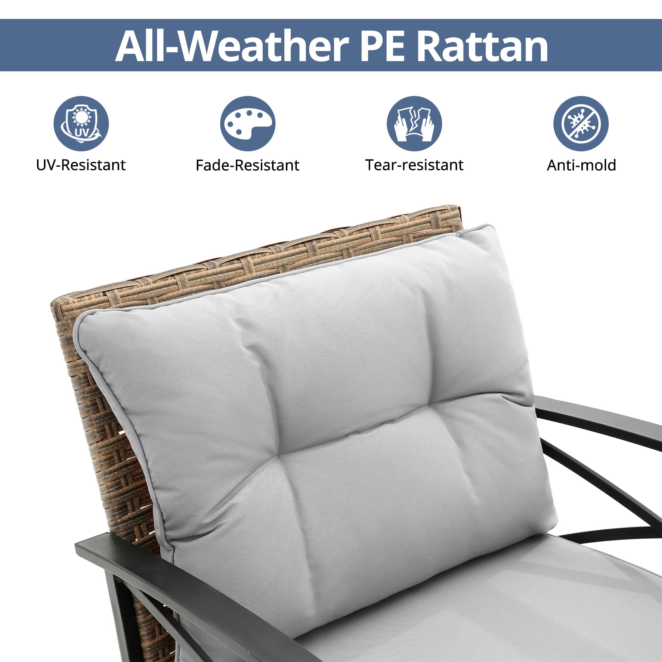 Enyopro 3-Piece Patio Furniture Set, Outdoor Wicker Conversation Set with Coffee Table, All-Weather Rattan Chairs & Cushions, Modern Patio Seating for Garden, Balcony, or Backyard, Gray