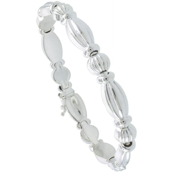 925 Sterling Silver Diamond Cut Stampato Oval Link Chain Necklace 8mm