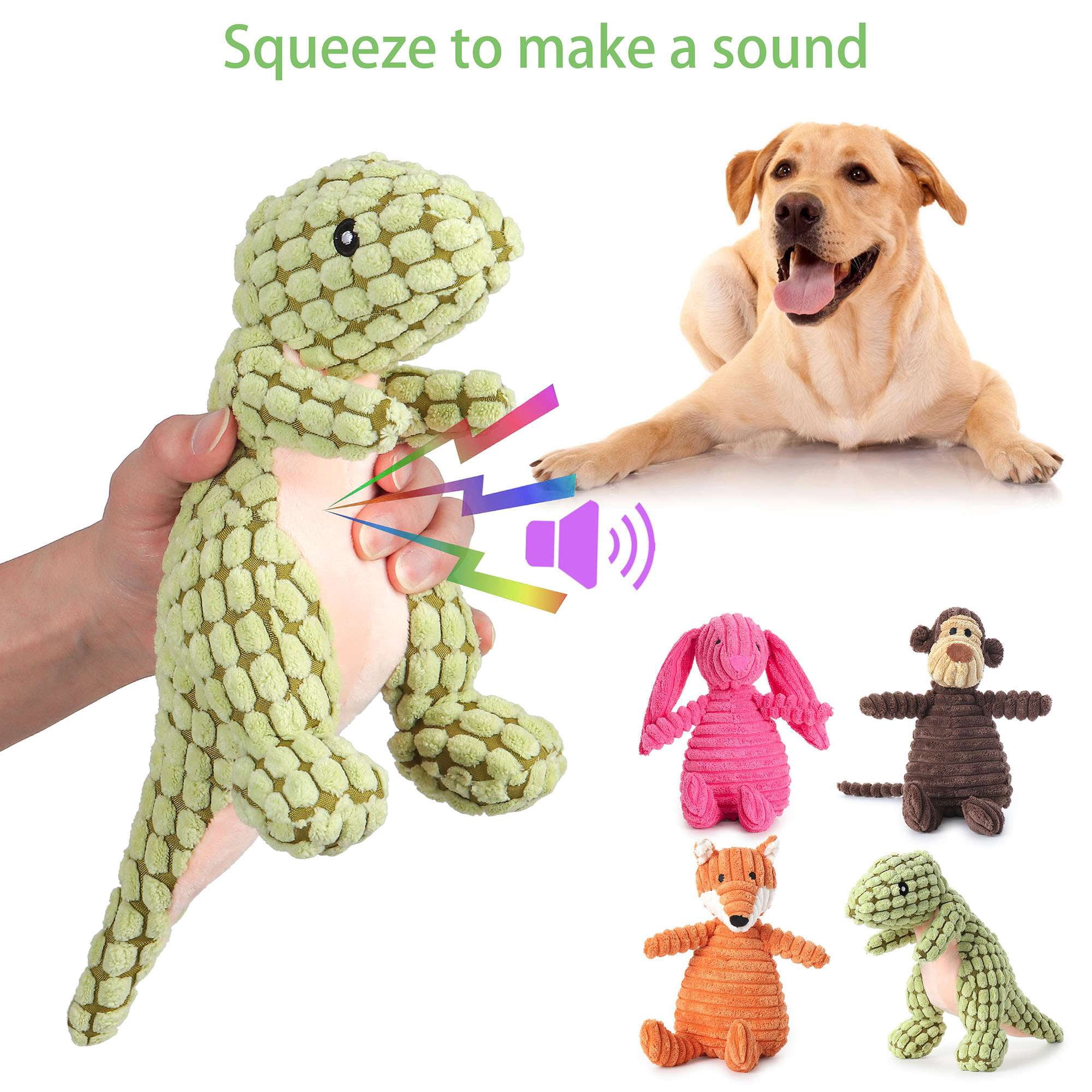Gustave Squeaky Dog Toys Interactive Crinkle Dogs Plush Toy Durable Stuffed Puppy Teething Chew Toys for Aggressive Chewers Small Medium Large Breed Cute Pets Gifts, 4 Pack