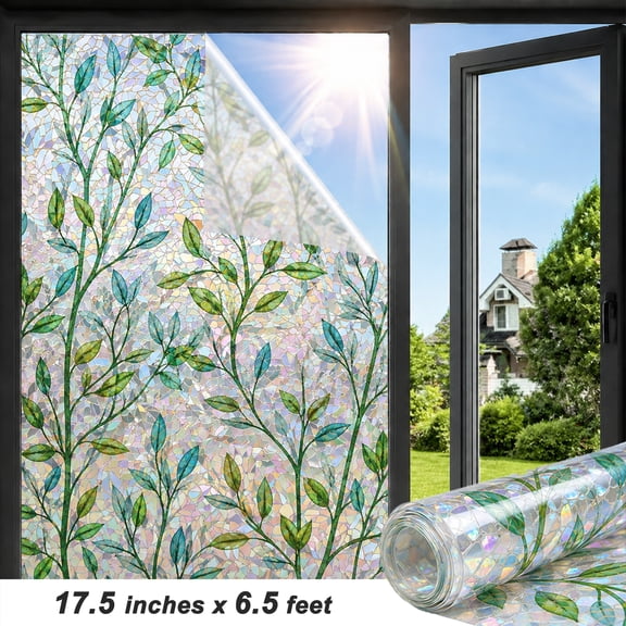 Deally Window Privacy Film  17.5 Inch x 6.5 Feet 3D Static Cling Window Film, No Glue Heat Control & 96% UV Blocking for Home Office, Decorative Frosted Glass Cover