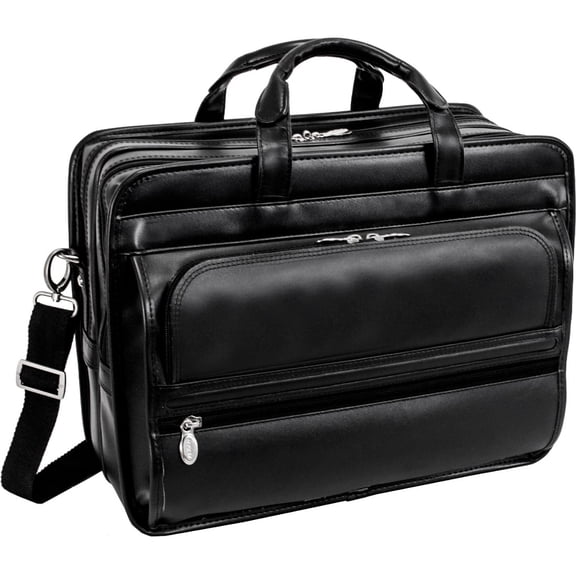 McKlein, P Series, ELSTON, Top Grain Cowhide Leather, 15" Leather Fly-Through Checkpoint-Friendly Double Compartment Laptop Briefcase