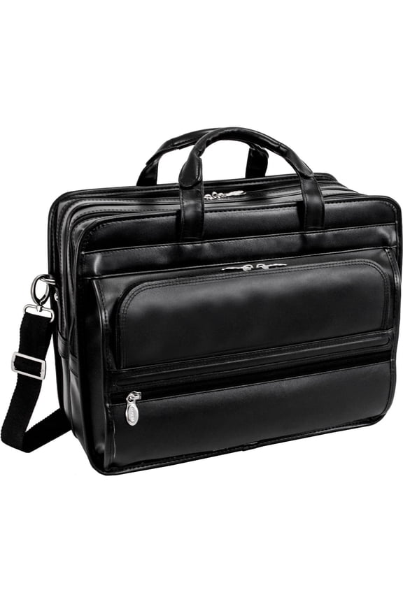 McKlein, P Series, ELSTON, Top Grain Cowhide Leather, 15" Leather Fly-Through Checkpoint-Friendly Double Compartment Laptop Briefcase