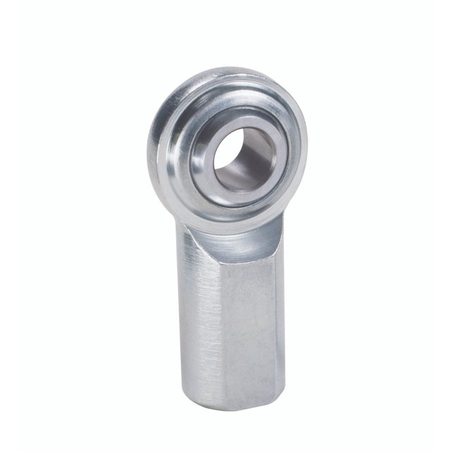 QA1 Rod End CFR6 CF Series; Rod Eye; 2 Piece Design; 3/8 Inch-24 Female Right Hand Thread; 3/8 Inch Bore Size; 0.719 Inch Diameter Ball; 6323 Pounds Load Capacity; Carbon Steel