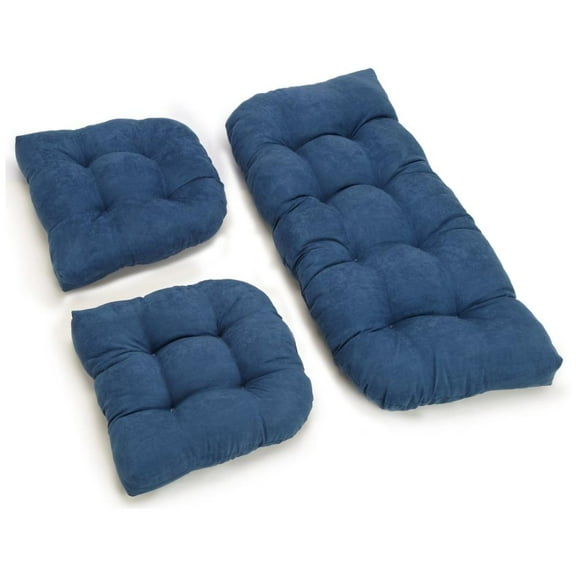 U-Shaped Microsuede Tufted Settee Cushion Set (Set of 3) - Indigo