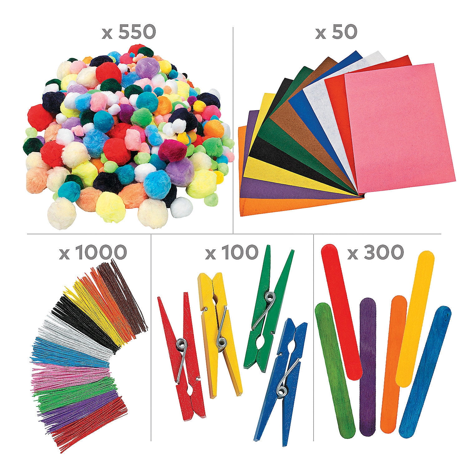 Fun Express Makerspace Rainbow Craft Supplies Assortment - Bulk 2000 Pc