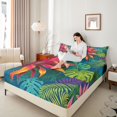 thumbnail image 3 of Manfei Hawaiian Leaves King Sheets 4pcs,Tropical Botanical Plants Bedding,1 Flat Sheet,1 Fitted Sheet and 2 Pillowcases, 3 of 6