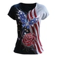 thumbnail image 4 of Cnbwig Womens Summer T Shirts Fashion Casual Short Sleeve Graphic Tees with Floral Flag Print Round Neck Blouse Top for Daily Wear Outfits, 4 of 5