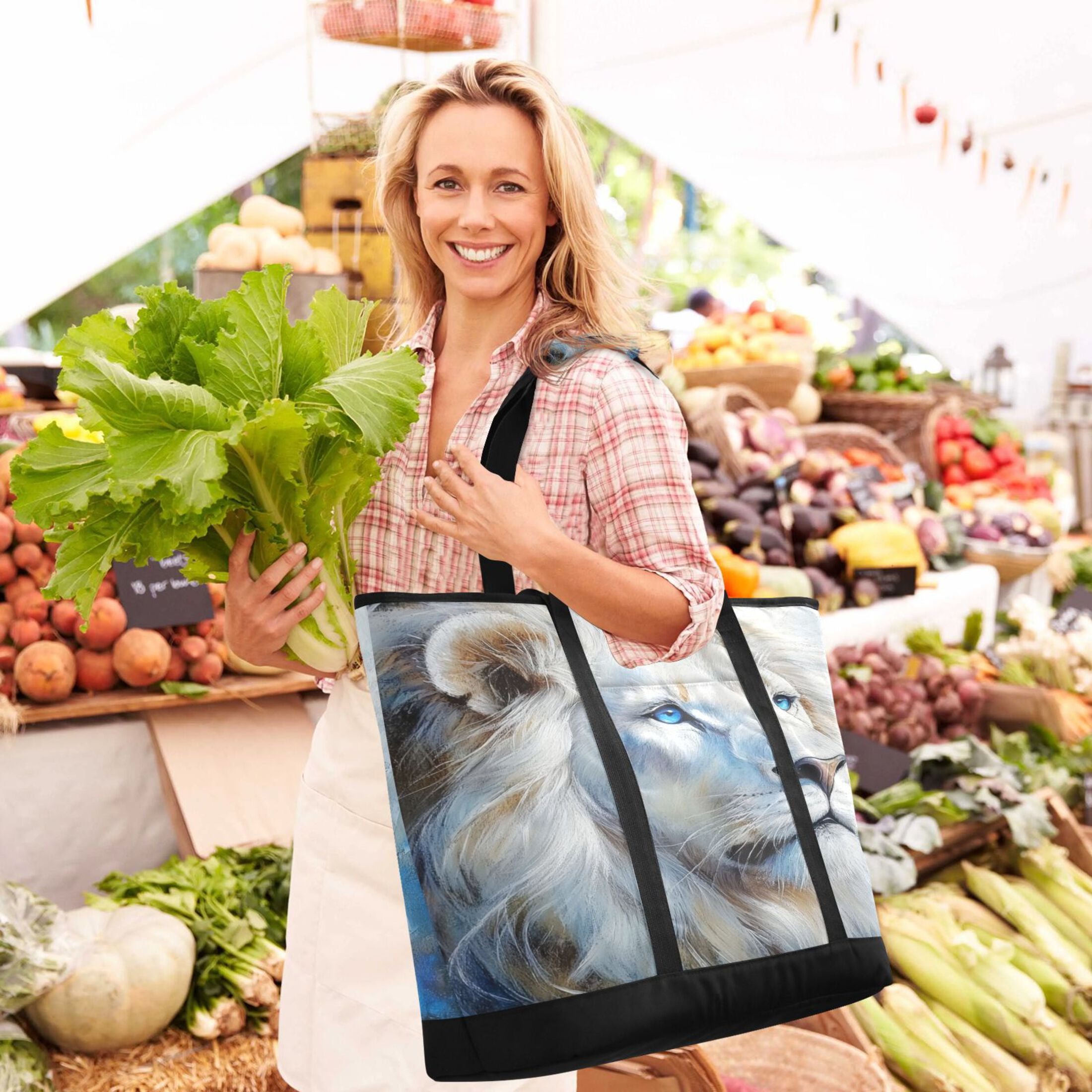 Large Hand-held Ice Pack Picnic Bag Insulation and Refrigeration Suitable for Shopping Picnics and Camping Blue-eyed Lion