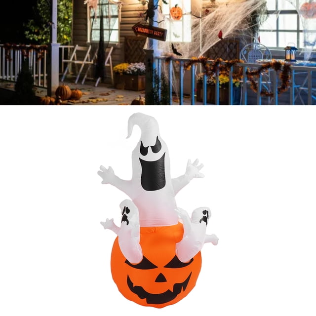 Calabaza Fantasma Inflable de Halloween Decoración de Patio Brillante Modelo Calabaza Luz Al Aire Libre Modelo de Halloween Al Aire Libre Bombilla Decoración de Halloween