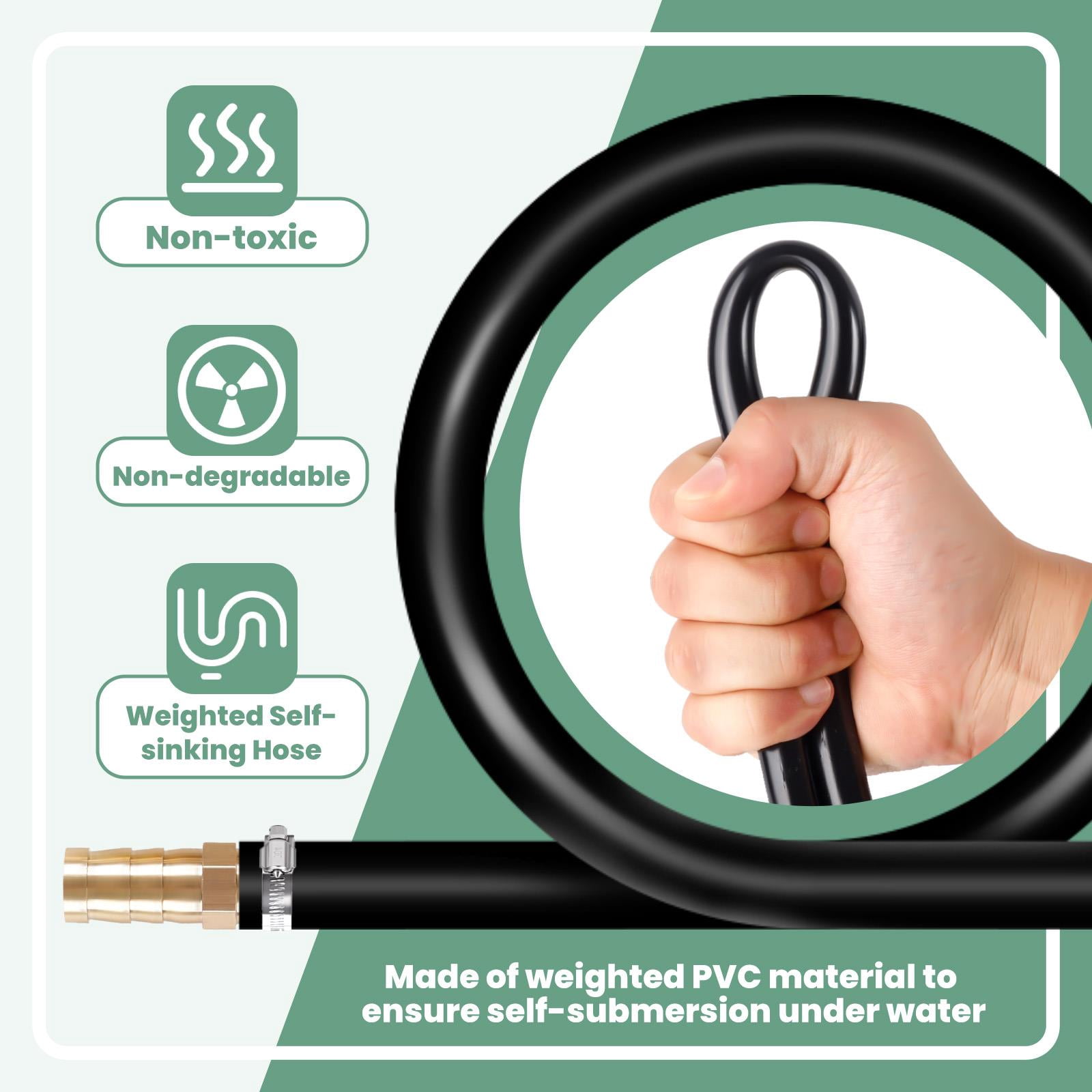 328 FT Self Sinking Pond Air Hose, Weighted PVC Tubing 3/8" ID, 45 lbs, -120°F to 175°F, with Brass Fittings for Aeration