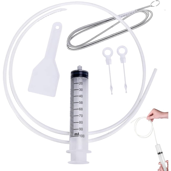 5 Pcs fridge drain hole cleaning tool set fridge cleaner syringe and tube unblocker fridge cleaning kit refrigerator drain hole cleaning tool kit for Refrigerator Cleaning, Kitchen Drain Hole Remover