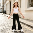 thumbnail image 7 of XXWXYD Girls Rib‑Knit Flare Pants, Elastic‑High‑Waist Bell‑Bottom Trousers With Heart Embroidery, Stretchy Knit Bottoms For Kids Casual Daily Dressing, 7 of 7