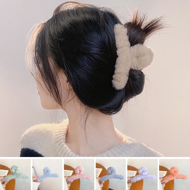 Pinza para el pelo de felpa de invierno con pelo sintético estilo coreano, con dientes cruzados, pinza para la cabeza con forma de tiburón, pasador para el pelo de color liso, accesorios para el