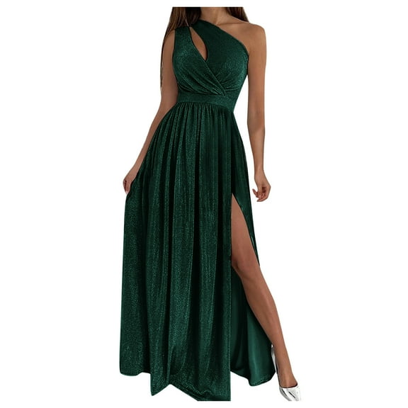 HJYCHN Women's Long One Shoulder Evening Gown Fashionable Festive Party Attire with Elegant Slit Design Green XL