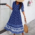 thumbnail image 3 of XVJRHAK Women Floral Printed Flutter Sleeve V Neck Sundress Boho Dress Flower Party Festive Pleated Belted Wrap Dress (Blue,S), 3 of 6