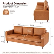 85 Leather Couch for Living Room, Modern Sofa Couches with Padded Backrest, Upholstered Sofa with Armrests and Comfy Cushions, Deep Seat Sofas for Living Room, Bedroom, Office