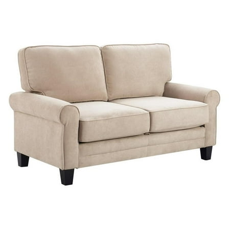 Pemberly Row 61" Round Arm Fabric Loveseat with Storage Soft Beige