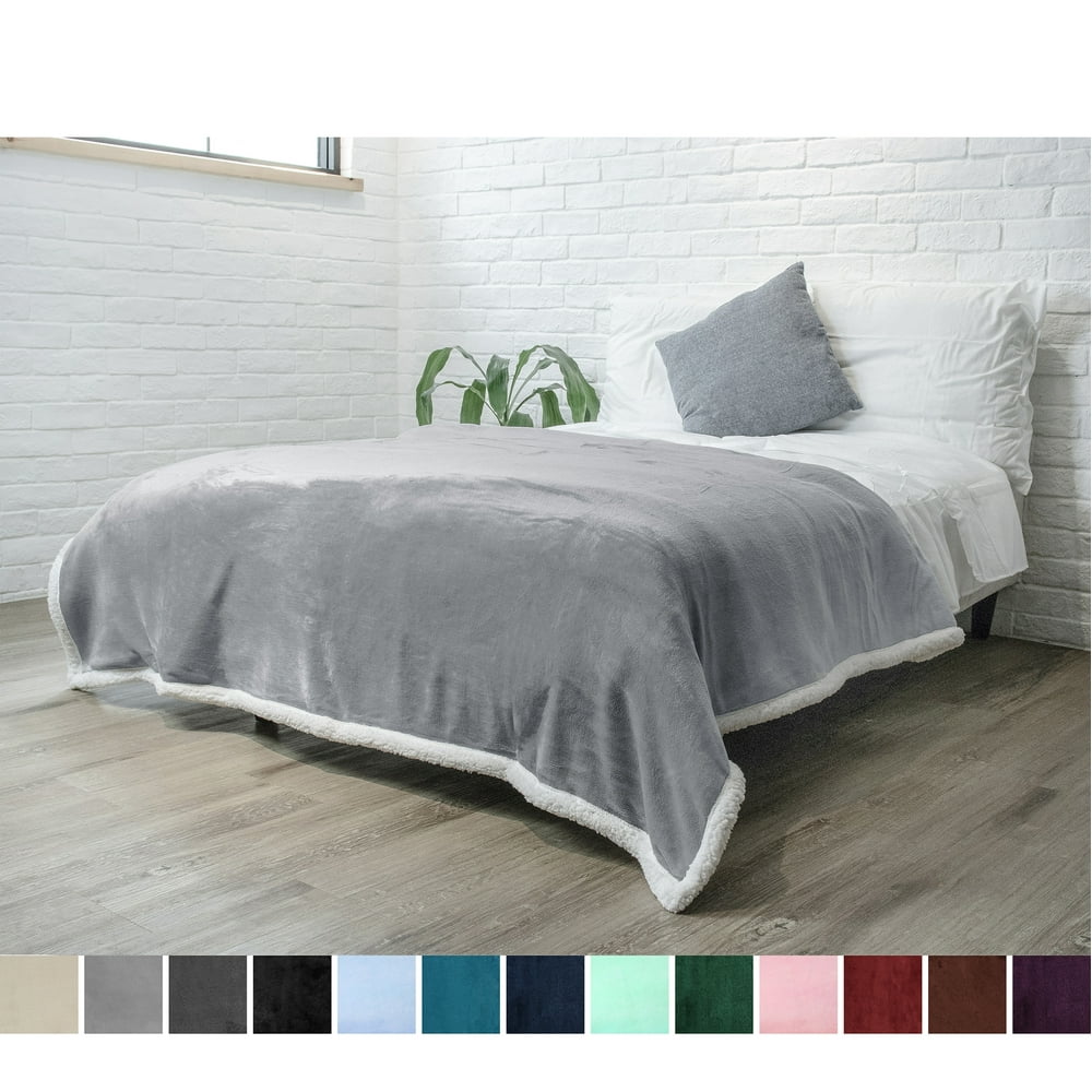 PAVILIA Plush Sherpa Blanket King Size Soft, Warm, Fuzzy Light Gray