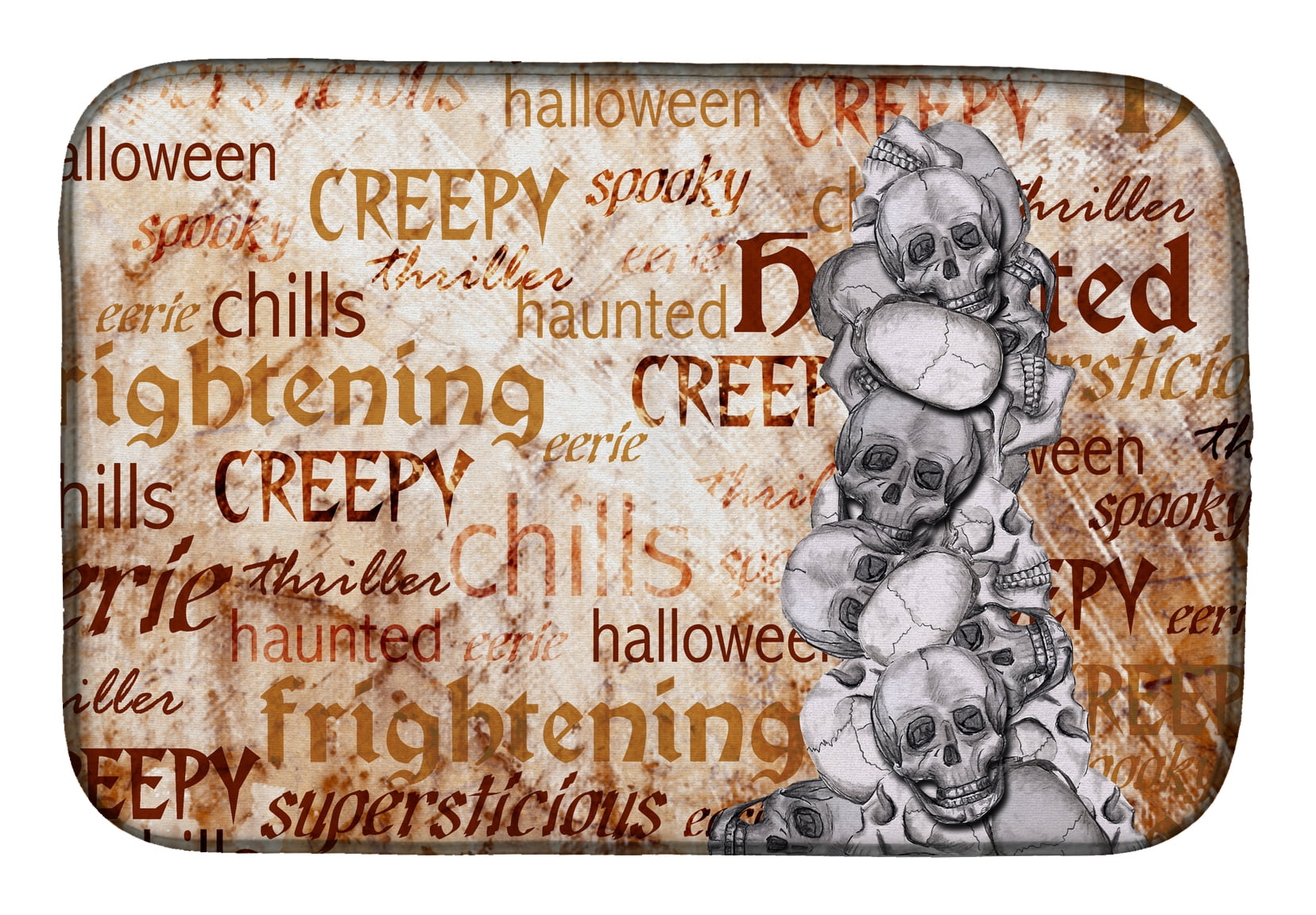 Creepy, Haunted and Frightful with skulls Halloween Dish Drying Mat