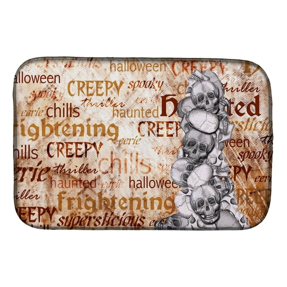 "Creepy Haunted and Frightful with skulls Halloween Dish Drying Mat"