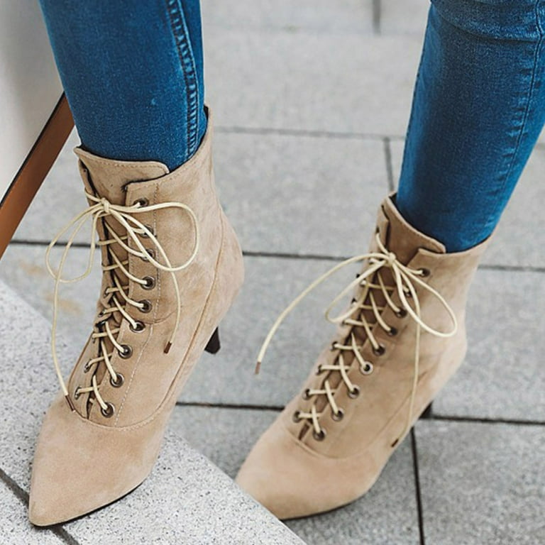 CBGELRT Boots for Women British Style Suede Pointed Lace up Thin