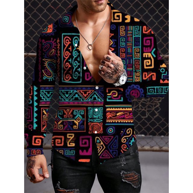 Camisa de manga larga retro para hombre Camisa de manga larga para hombre de estilo nacional Camisas casuales de moda de otoño Ropa personalizada para hombre