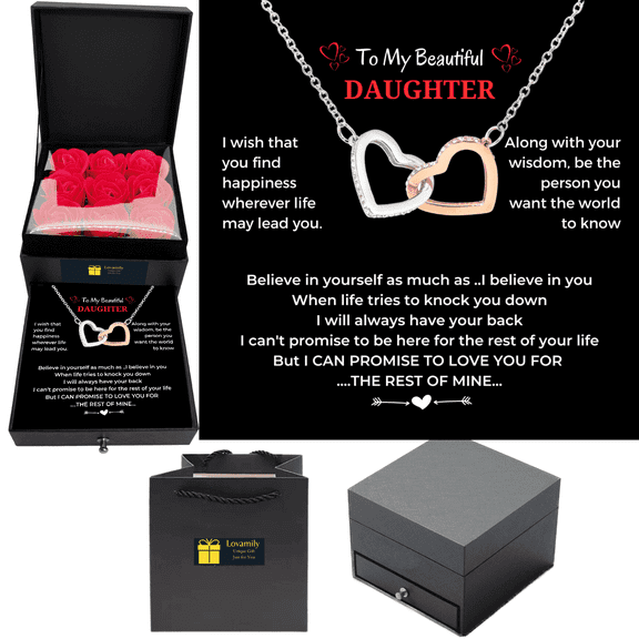 Daughter Necklace Gift from Mom Dad with Eternity Red Rose Gift Box Birthday Valentine's Day Mothers Day Christmas Graduation Gift from Mother Father