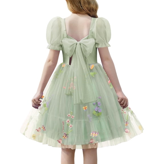 Arshiner Girls Dresses Tulle Bow Tie Back Puff Sleeve Party Holiday Spring Summer Dress