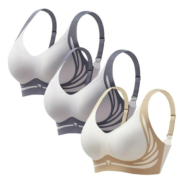ManxiVoo 3 Piece Wireless Bras Set No Underwire Full Coverage Comfortable Support Smoothing Back Bralette for Daily Wear XXXL Size Purple