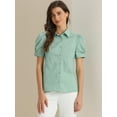 thumbnail image 2 of DARING DIVA Women's Puff Sleeve Turn Down Collared Work Office Button Down Shirt S Green, 2 of 6