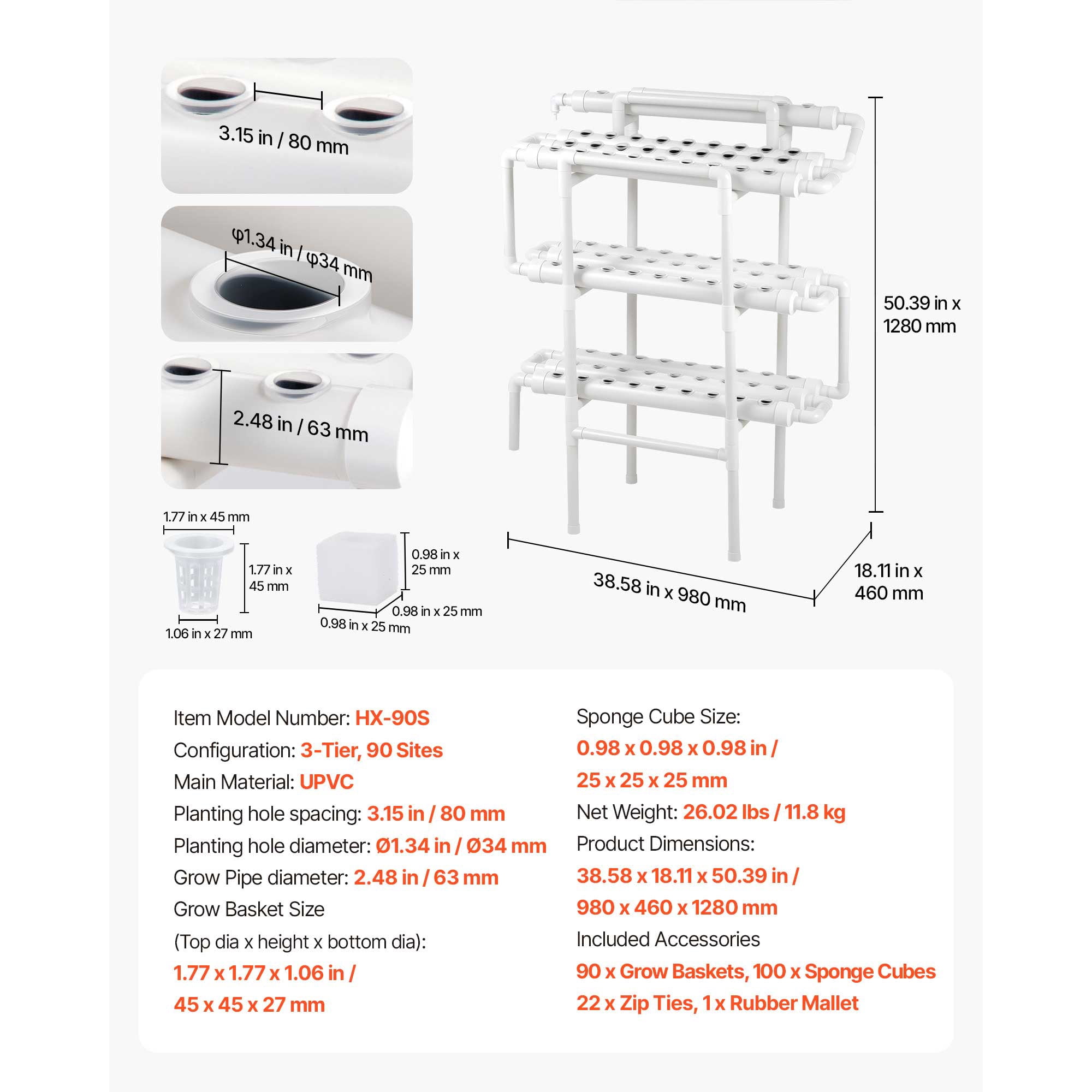 KFFKFF 3-Tier Hydroponic Growing System Kit, 90-Site UPVC Pipe Setup with Timed Irrigation, Light-Blocking Design for Indoor Gardening of Vegetables, Fruits, and Herbs