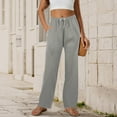 thumbnail image 2 of jtjvou High Waist Straight Barrel Pants Elastic Drawstring Casual Comfy Summer Soft Breathable Regular Length Women's Trousers for Daily Workout Versatile Style Gray S, 2 of 7