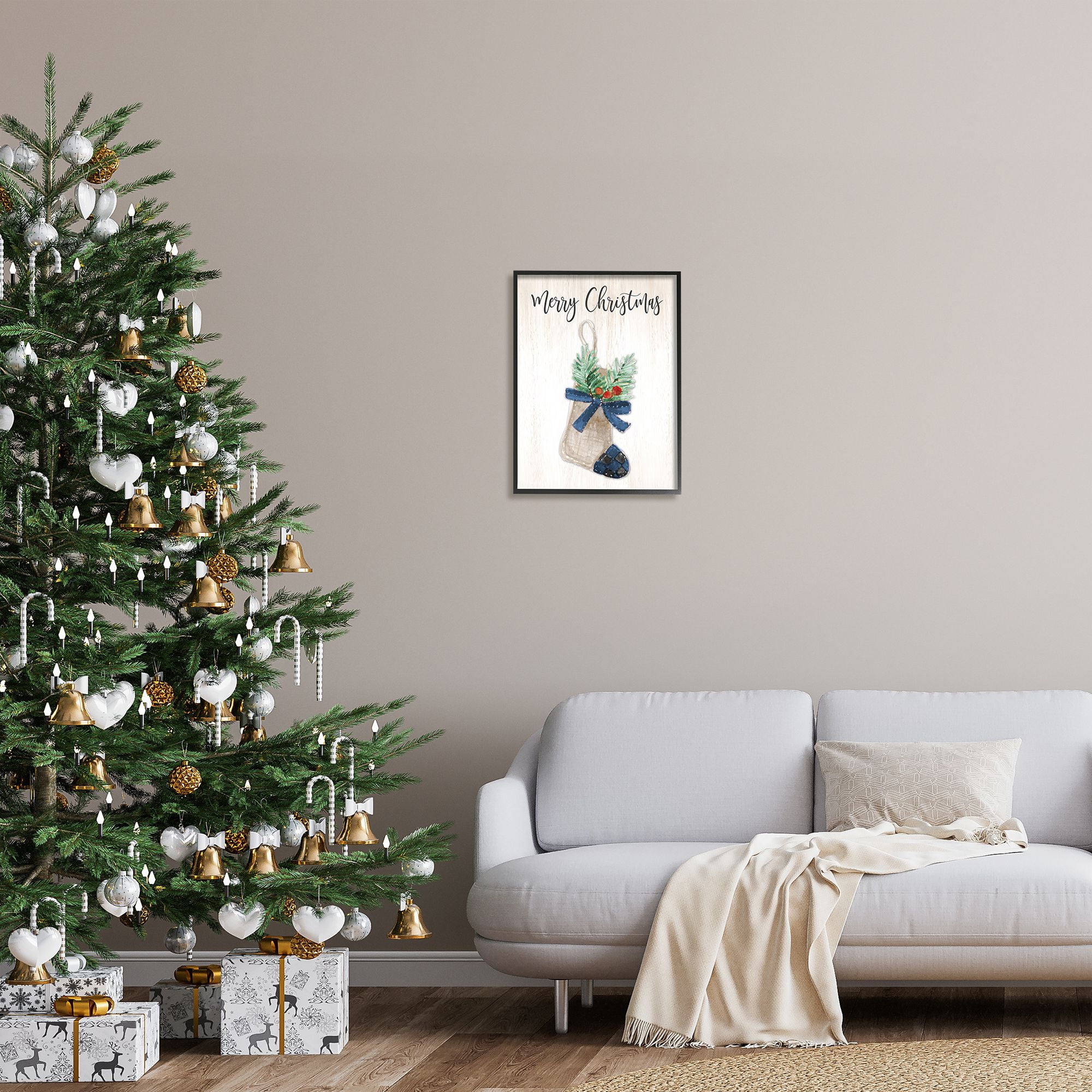 Stupell Indtries Merry Christmas Phrase Rtic Blue Plaid Holiday Stocking,16 x 20,Design by Lanie Loreth