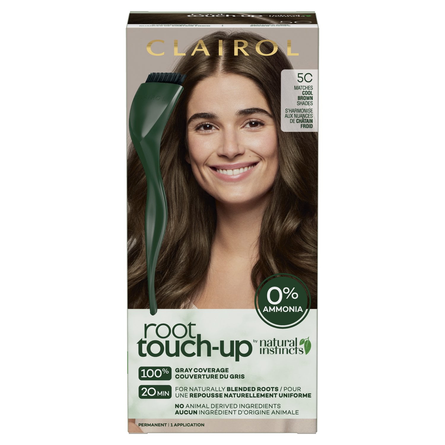 (3 pack) Clairol Root Touch-Up Natural Instincts Permanent Hair Dye, 5C Cool Brown, Hair Color, 1 Kit