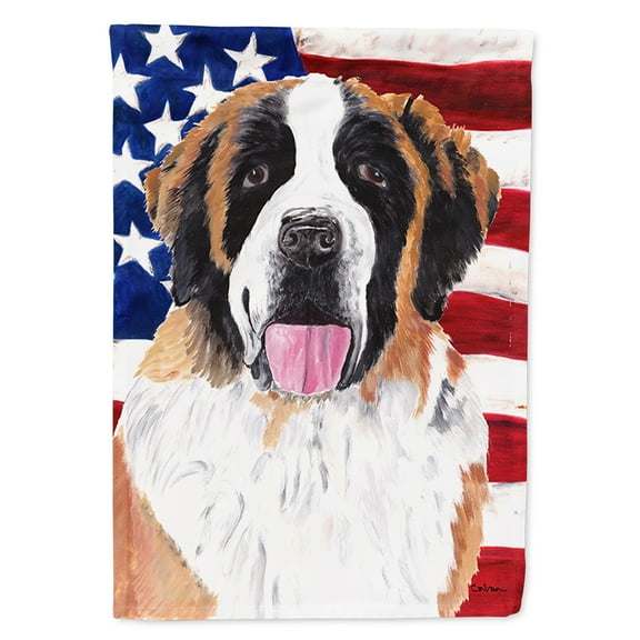 Carolines Treasures SC9027GF USA American Flag with Saint Bernard Flag, Small, Multicolor