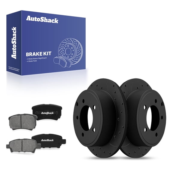AutoShack Rear Brake Rotors & Premium Pads for Jeep, Patriot 2007-2017 Compass 2007-2017, 4WD AWD FWD L4 2.0L 2.4L - E-Coated Drilled & Slotted - Black Finish - NightGuard - 10.31" (262 mm), 5-Lug
