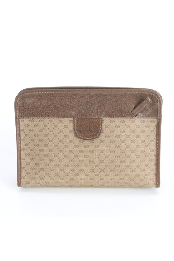 Pre-Owned Gucci Old Micro GG Leather Second Bag Clutch Pouch Brown Men's